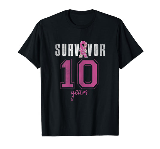 Womens Survivor 10 Years October Ribbon Breast Cancer Awareness T-Shirt