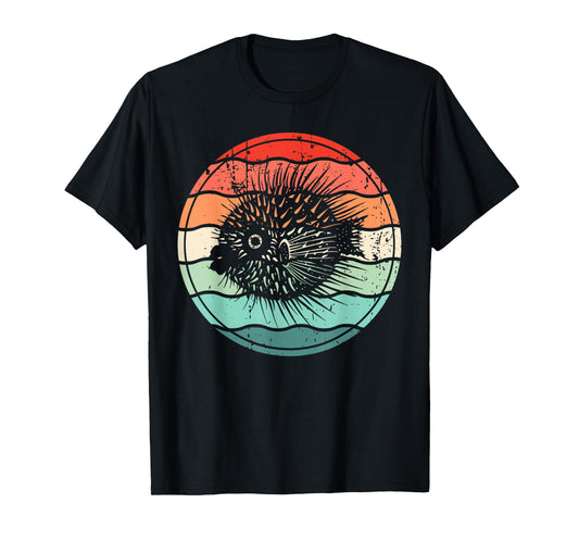 Sea Pufferfish Retro Sunset 70s Vintage Puffer Fish T-Shirt