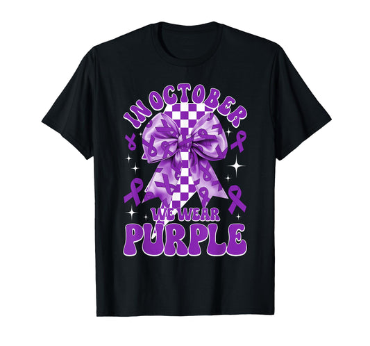 in October We Wear Purple Domestic Violence Awareness Bow T-Shirt