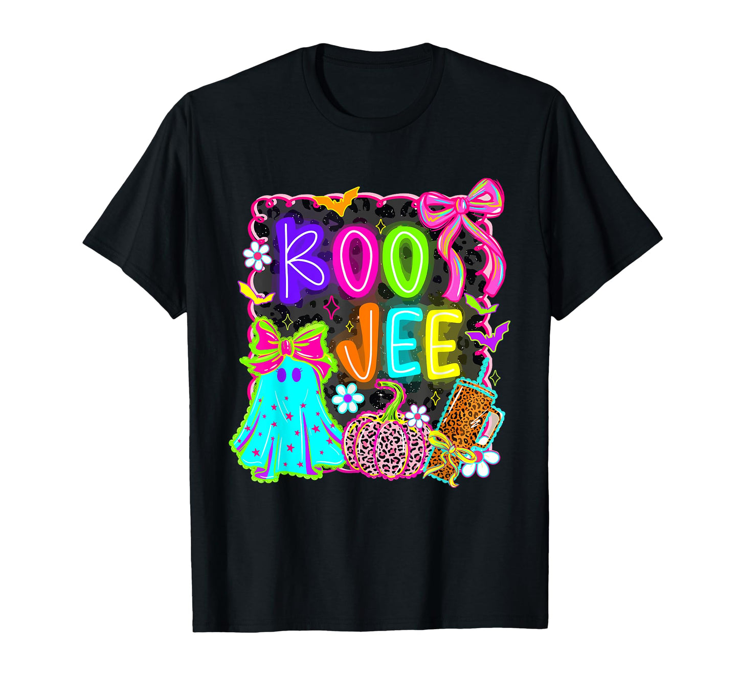 Coquette Boo JEE Ghost Halloween Lace Ghost Leopard Pumpkin T-Shirt