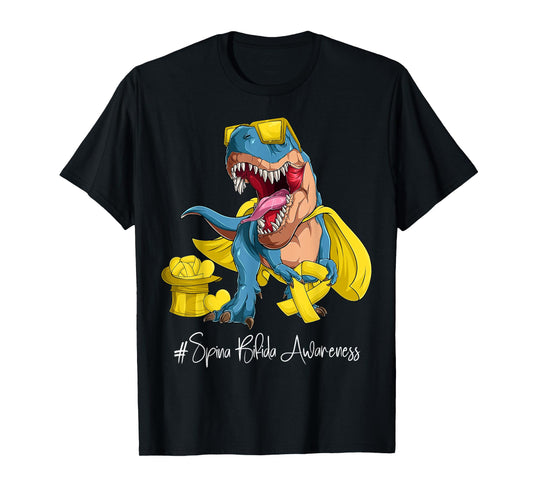 Spina Bifida Awareness Month Yellow Ribbon Trex T-Shirt