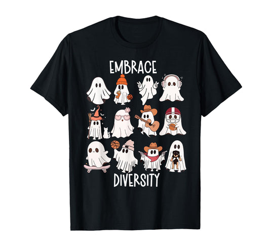Cute Ghost Embrace Diversity Autism Awareness Halloween T-Shirt
