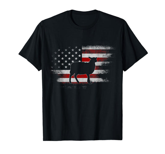 Farm Sheep 4th Of July Cool Sheep US Flag Vintage Design Women Kids Men T-Shirt