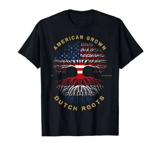 American Grown With Dutch Roots Tree USA Flag Unique Gifts Women Kids Men T-Shirt