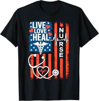 American Flag Nurse Day Patriotic 4th Of July Nurse's Day T-Shirt