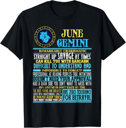 Gemini Facts Shirt Funny June Gemini Birthday Gift Shirt T-Shirt