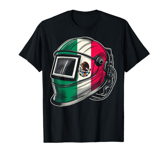 Mexico Flag Pipeliner Welding Hood Distressed Welder T-Shirt