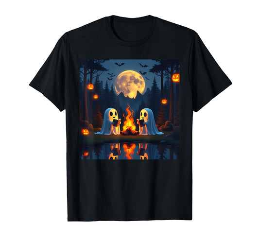 Vintage Ghost Reading Book Lover Camping Halloween Campfire T-Shirt