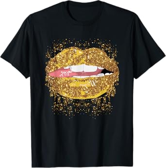 Gold Lips Side Tongue Biting for Sexy Lipstick Mouth Kisser T-Shirt