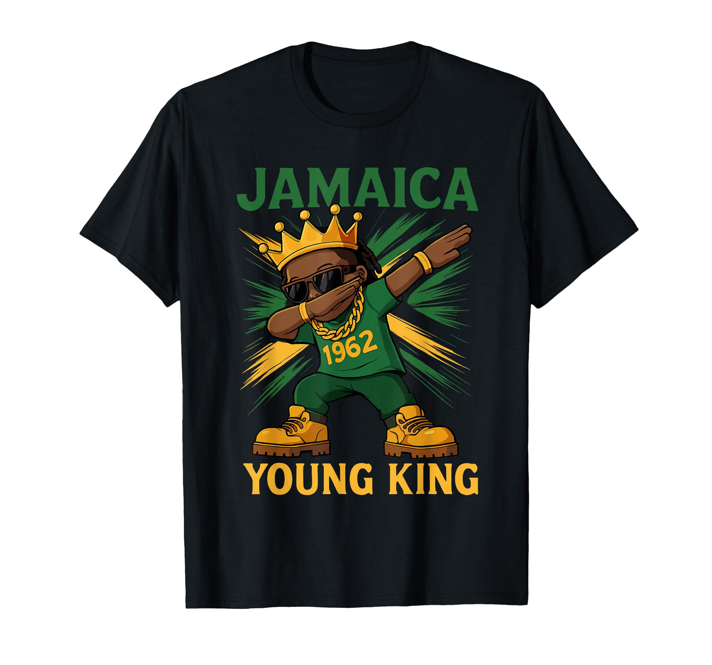 Jamaica Young King Dabbing Proud Jamaican Flag For Boys T-Shirt
