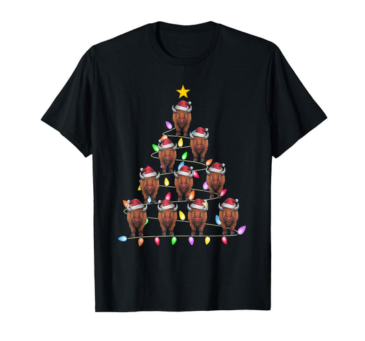 Christmas Tree Lights Men Women Santa Bison Xmas PJs T-Shirt