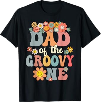 Retro Dad of Groovy One Matching Family 1st Birthday Party T-Shirt