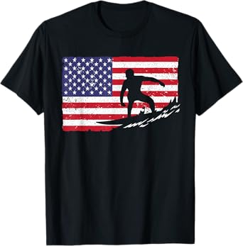 Cool Surfing For Men Women 4th Of July American Flag Surfer T-Shirt