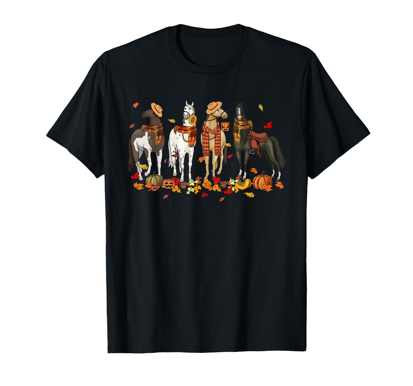 Fall Horse Thanksgiving Horse Autumn Leaves Western Horses T-Shirt