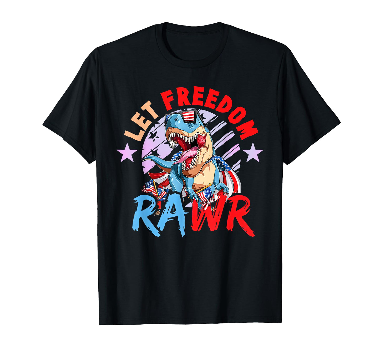 Let Freedom Groovy Rawr Dinosaur Patriotic 4th Of July Kids T-Shirt