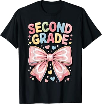 2nd Grade Second Grade Teacher Girls Coquette Bow T-Shirt