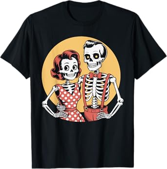 Vintage Halloween Skeleton Couple in Love Spooky Romance T-Shirt
