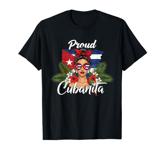 Cuba Flag Hispanic Heritage Month Cubanita Messy Bun T-Shirt