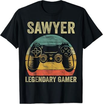 Personalized Legendary Gamer Shirt Sawyer Name Video Gamer T-Shirt