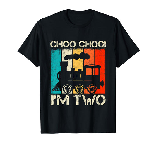Kids Choo Choo Im Two Locomotive Train Boy 2nd Birthday Trains T-Shirt