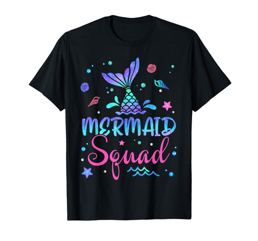 Mermaid Squad Birthday Mermaid Tail Family Matching Beach T-Shirt for Men Women Girls Kids