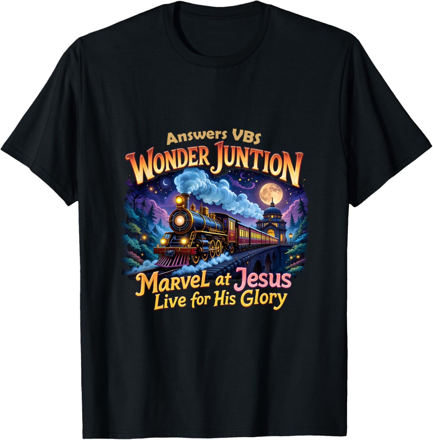 Christian Camp VBS 2025 Wonder His Glory Junction Train T-Shirt