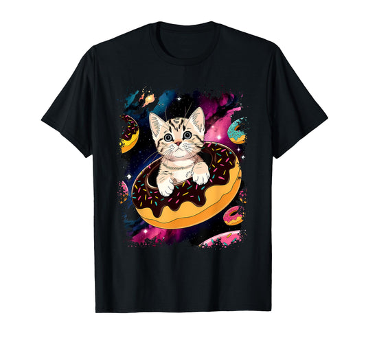 Cute Cat Inside Donut in Space Boys Girl - Kitty in Space T-Shirt