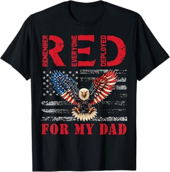 RED Friday For My Dad Deployed Daddy Boy Eagle American Flag T-Shirt