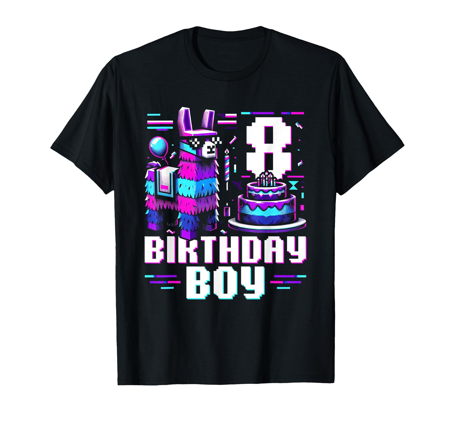 8th Birthday Boy Llama Gift For 8 Years Old Gamers T-Shirt