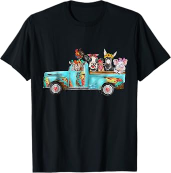Farm Pickup Truck with Farm animals Farmer_s Wife Cow Girl T-Shirt