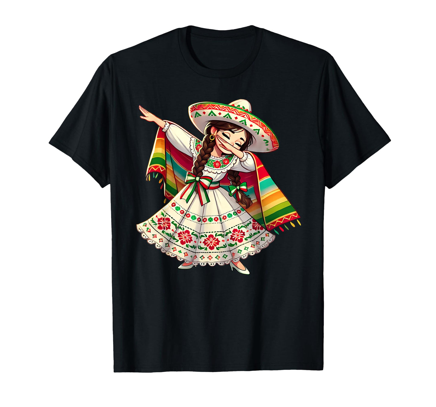 Funny Dabbing Mexican Poncho Sombrero Cinco de Mayo Girl T-Shirt