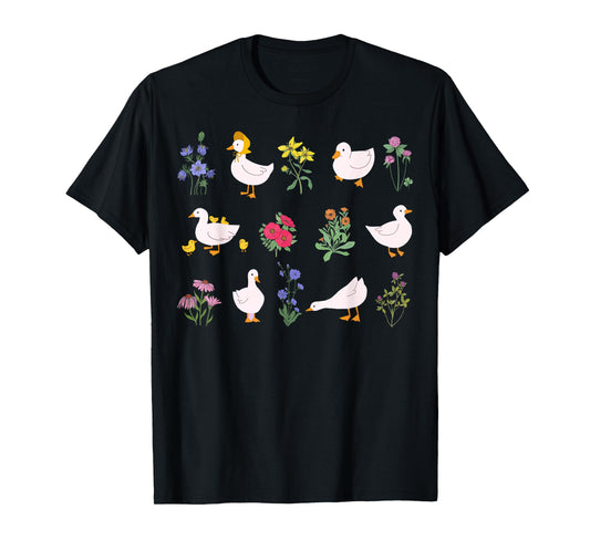 Cottagecore Duck Wildflower Cute Farm Animal Aesthetic T-Shirt