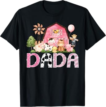 Dada Pink Farm Cow Birthday Girl Matching Family T-Shirt