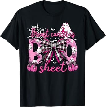 Pink Breast Cancer Is Boo Sheet Coquette Bow Ghost Halloween T-Shirt