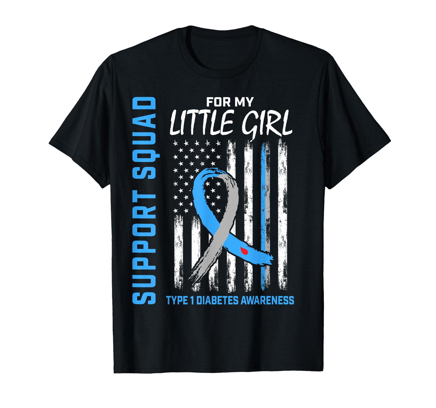 Little Girl Type 1 Diabetes Shirt USA Flag Support Squad T1D T-Shirt