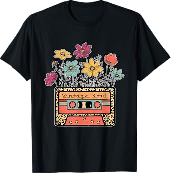 Funny Vintage Soul Leopard Cassette Tape Flowers Wildflower T-Shirt