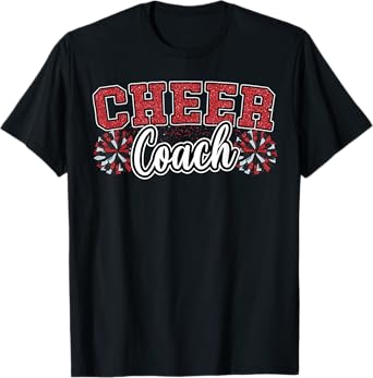 Loud Proud Cheer Coach Pom Poms Red Black Cheerleader Women T-Shirt