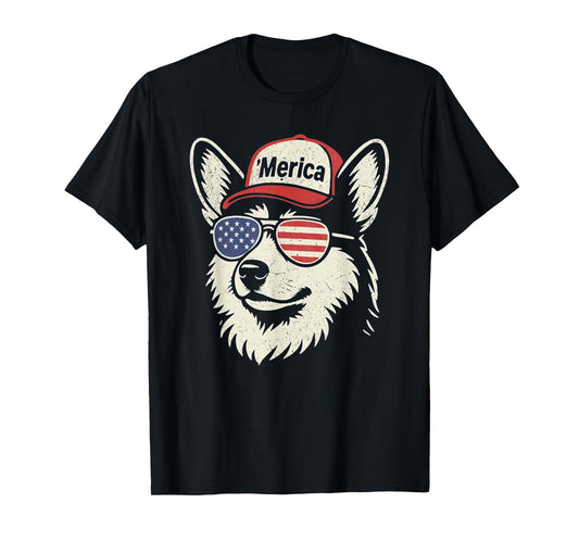 'Merica Corgi Dog Wearing Sunglasses Hat 4th of July T-Shirt for Men Women