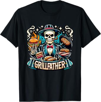 Funny Grill Father Snarky Skeleton Dad Joke Grillfather Mens T-Shirt
