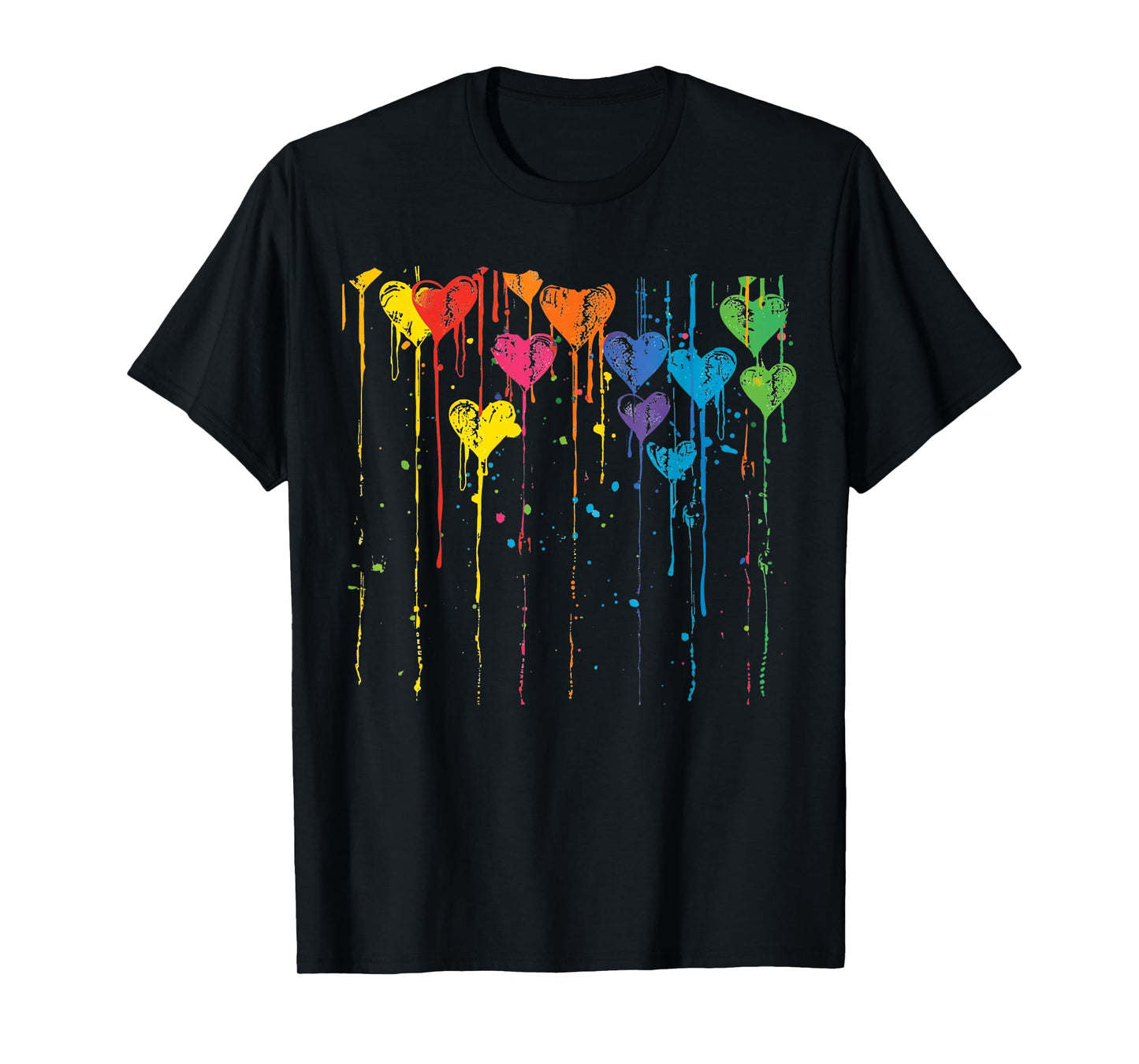 Colorful Hearts Dripping Paint Splatter T-Shirt