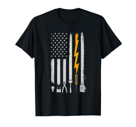 Vintage Electrician USA Flag Tools Engineer Lineman Mens T-Shirt