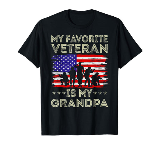 My Favorite Veteran Is My Grandpa American Flag Veterans Day T-Shirt