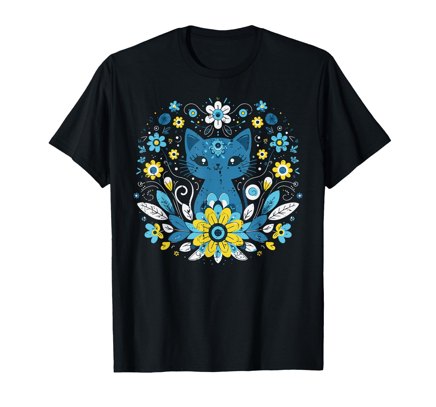 Ukraine Blue Yellow Cat Flowers Ukrainian Girls Kids Women T-Shirt