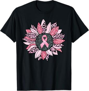Sunflower Pink Breast Cancer Awareness Women Warrior T-Shirt