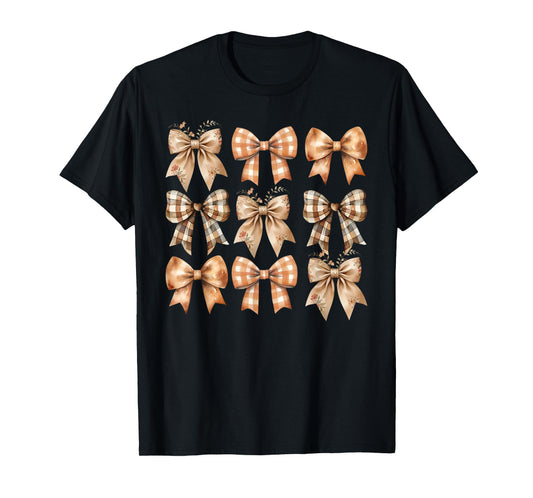 Coquette Bow Pumpkin Autumn Fall Y'all Leaves Thanksgiving T-Shirt