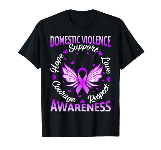 Domestic Violence Awareness Love Support Purple Butterflies T-Shirt