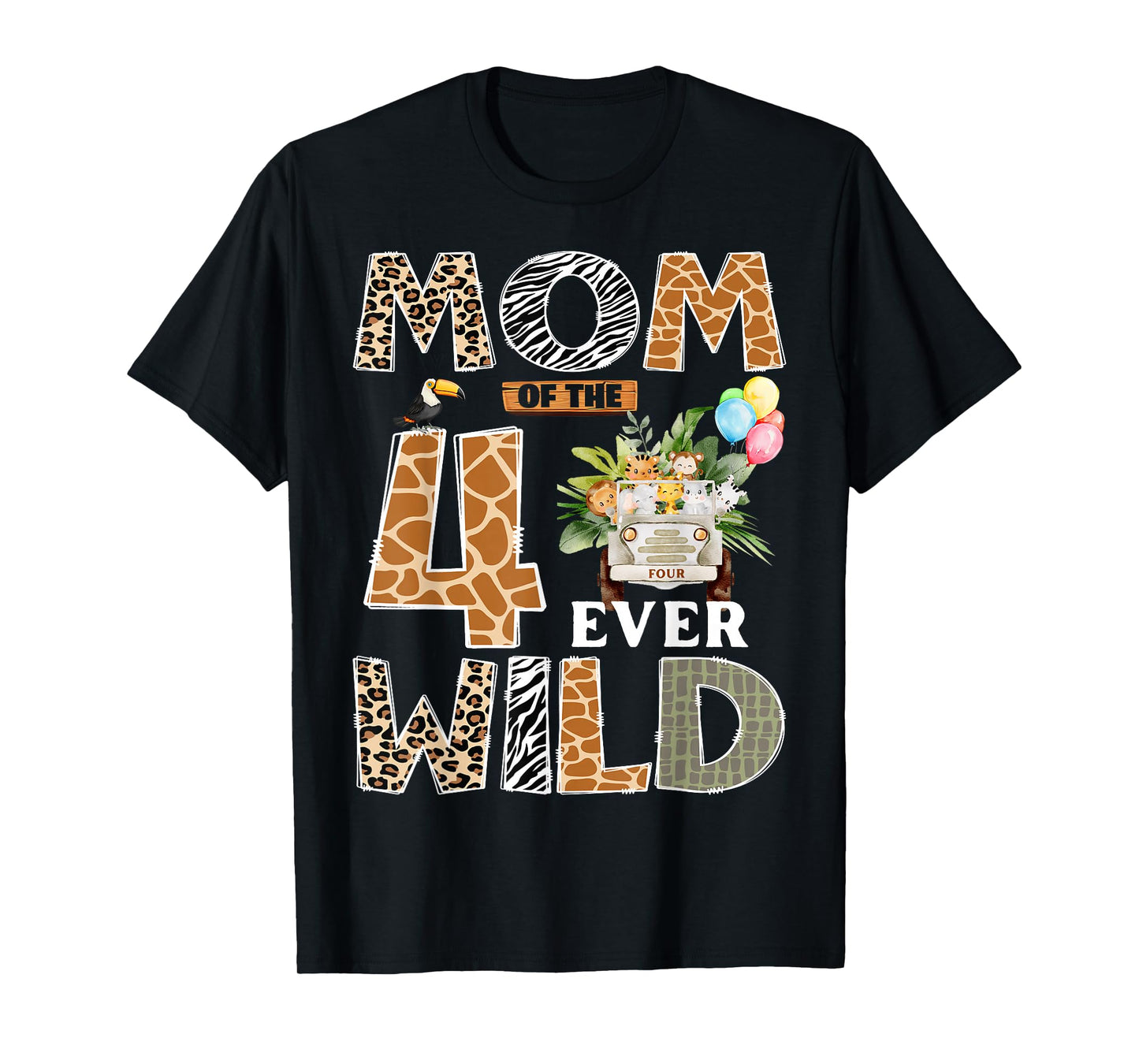 Mom of The Four Ever Wild Safari 4th Birthday Boy Matching T-Shirt