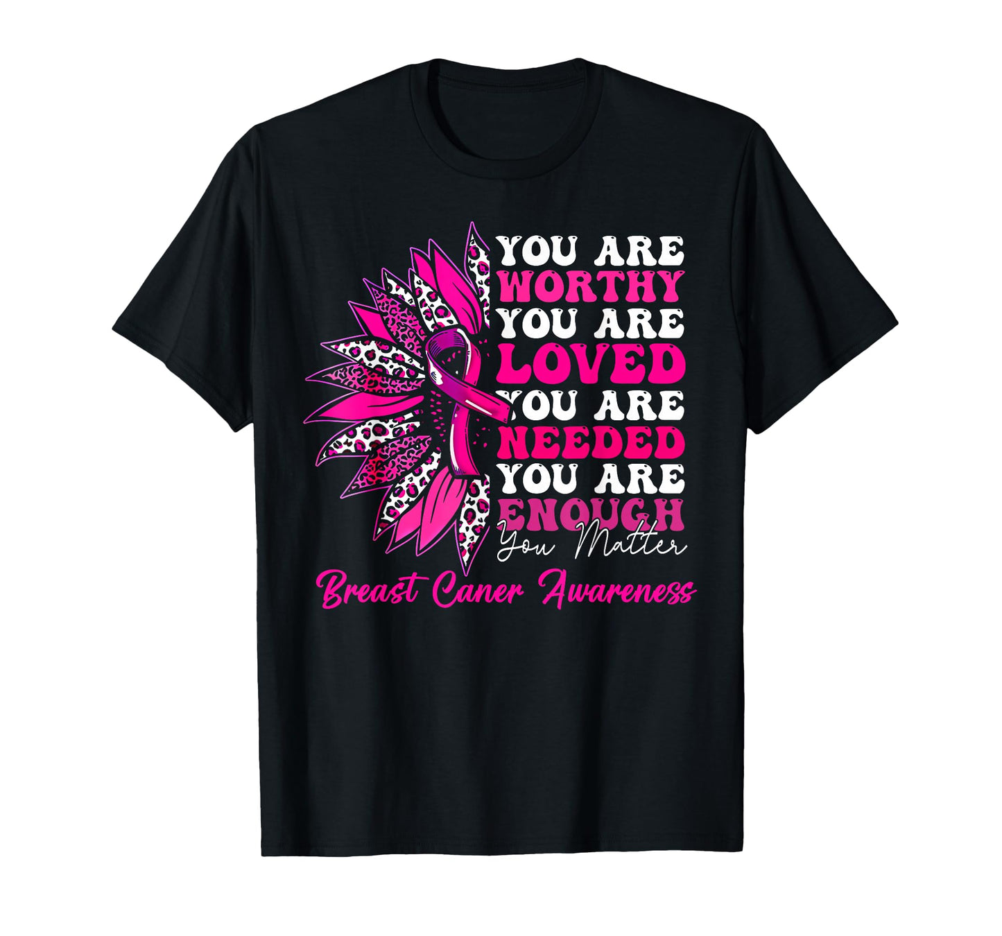 Sunflower Pink Breast Cancer Awareness Women Girls Warrior T-Shirt