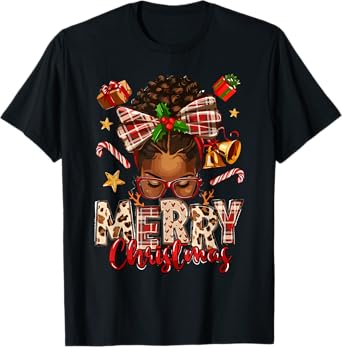 African American Christmas African Black Women Mom Xmas T-Shirt