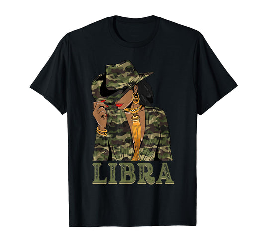 Libra Western Black Cowgirl Camo Camoflauge Zodiac T-Shirt